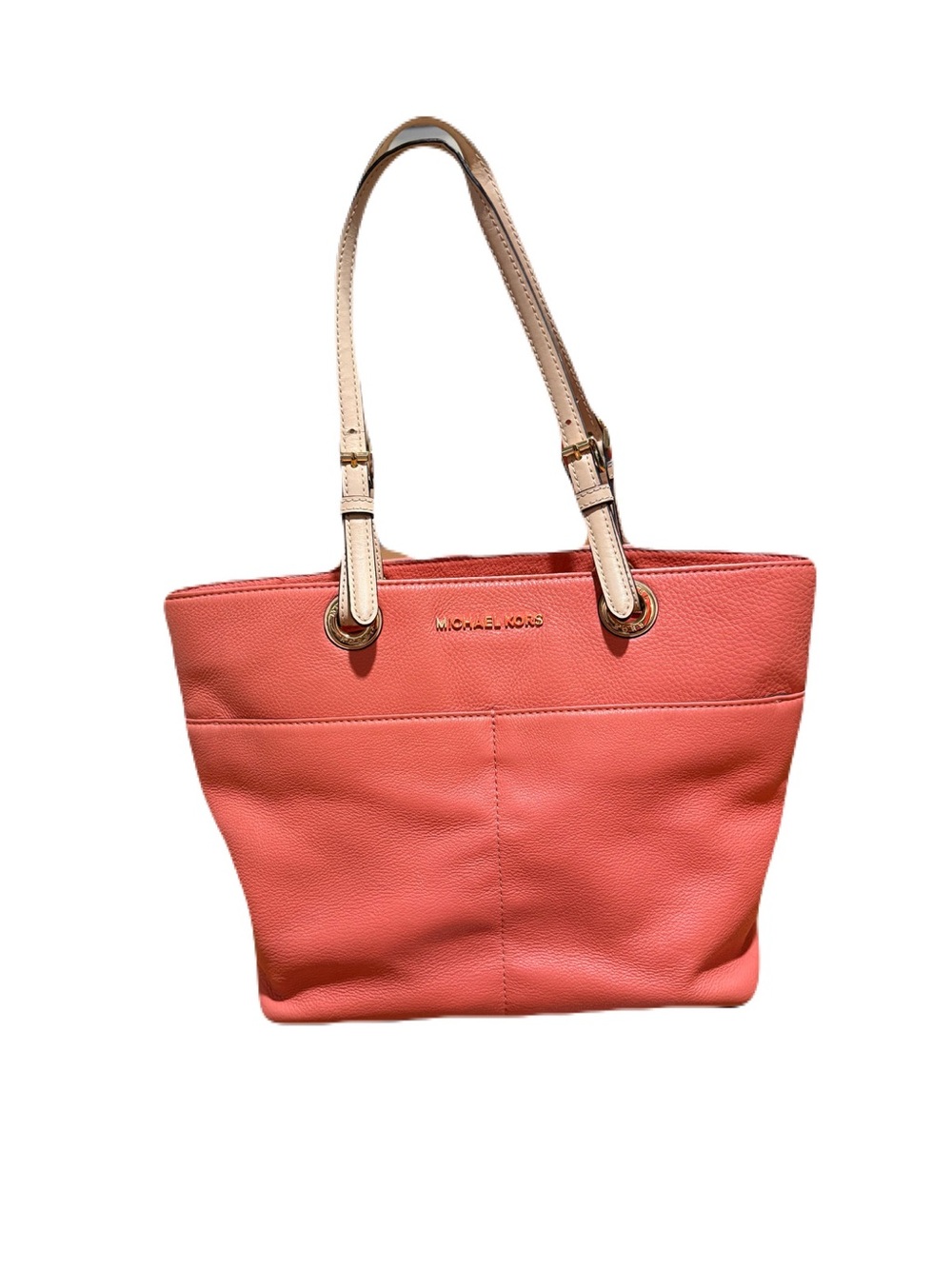 Michael Kors Coral Tote with Cream Straps